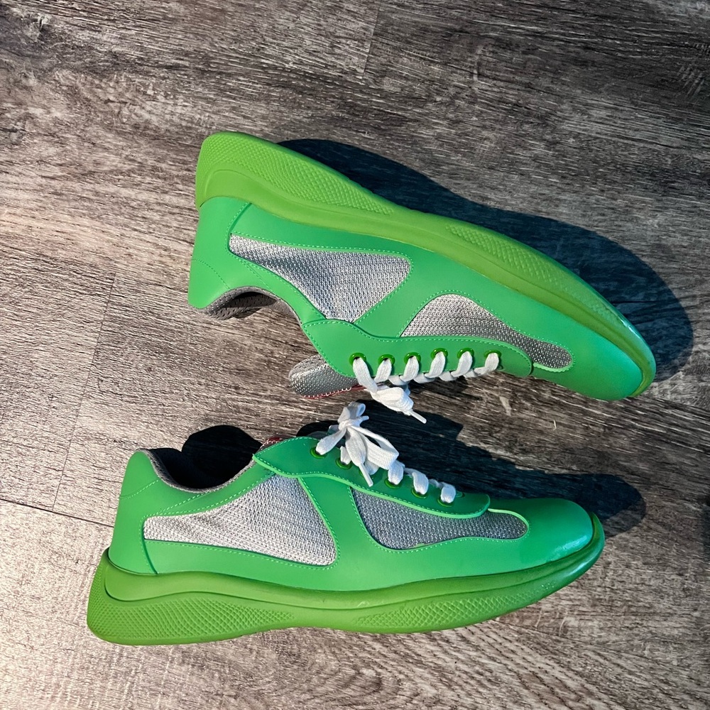 Prada Men's Lime Green and Gray Sneakers Size 10 - Picture 6 of 8